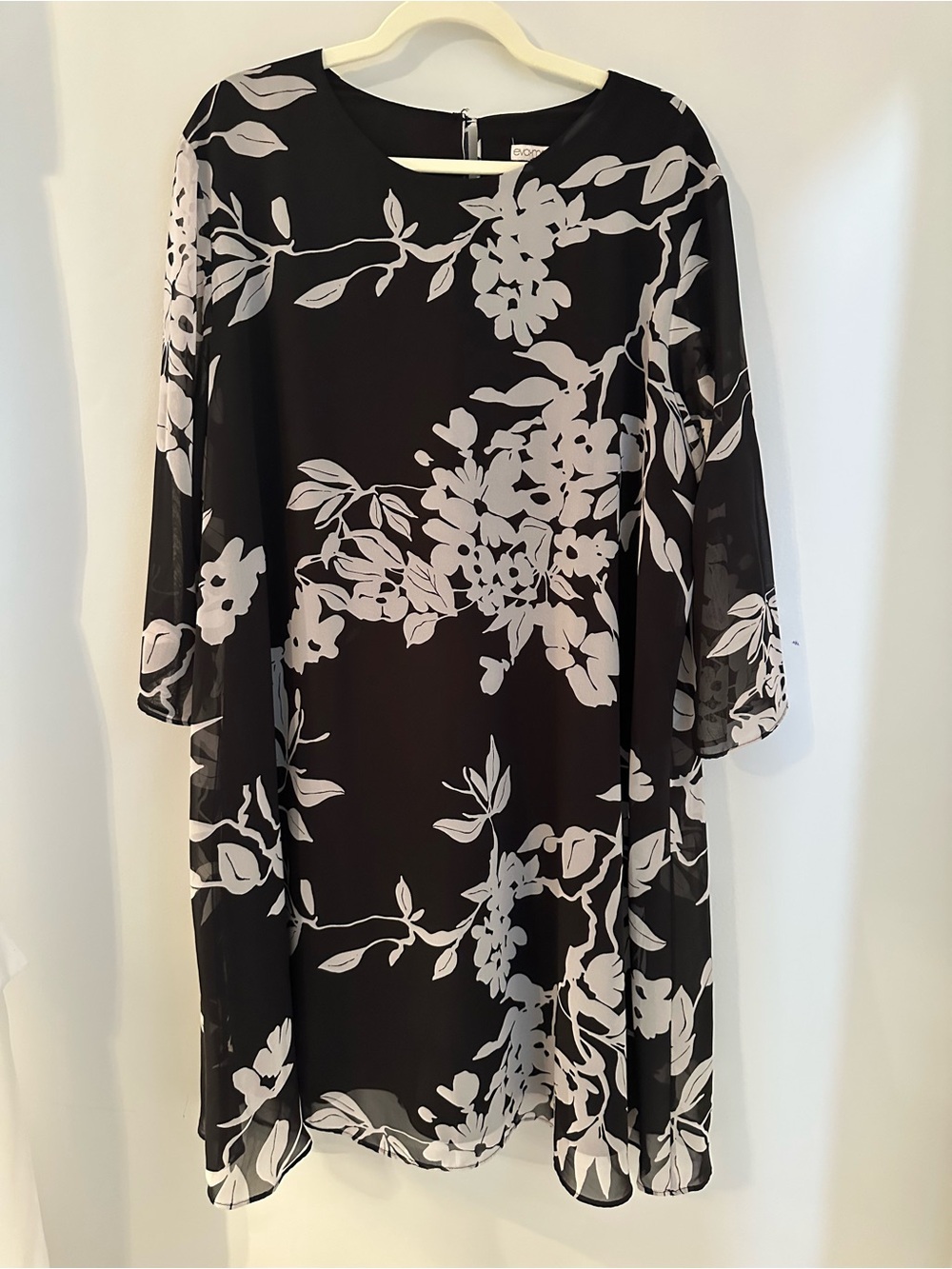 Eva Mendes NY&Company Black White Floral Dress Sheer Sleeves Women XXL